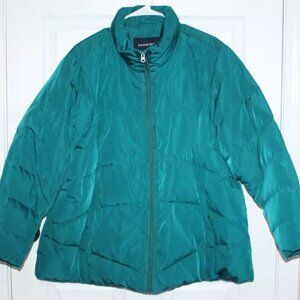 Womens Plus 2X 20W-22W Lands' End Down Filled Puffer Coat Teal Full Zip No Hood